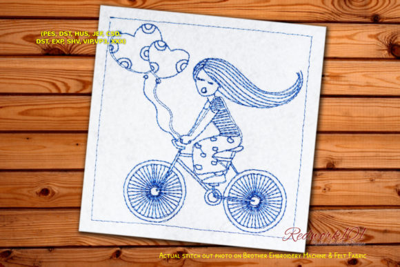 Girl Riding Bicycle in Love Redwork Review