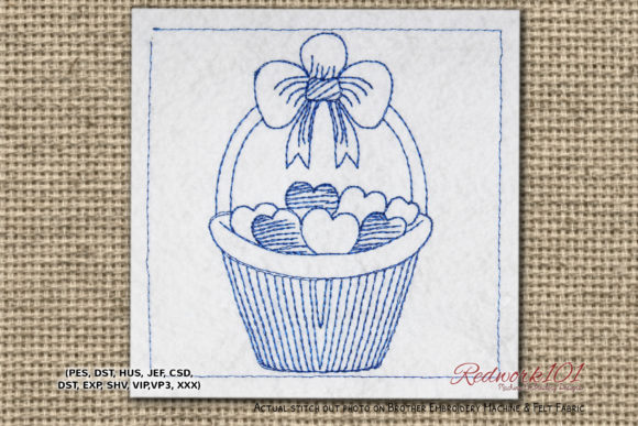 Valentine Love Basket Redwork Design Review
