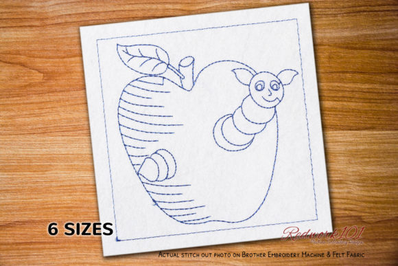 Worm Looking Out of Apple Hole Redwork Review for Business Use